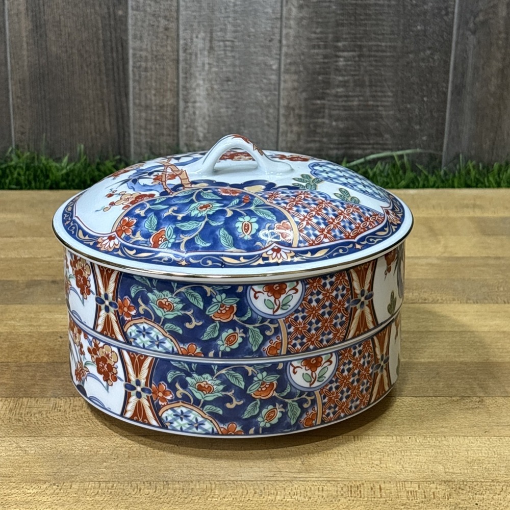 Vintage 1970s Dai Ichi Toki Japan Porcelain 2 Tier Stacking Serving Bowl Imari